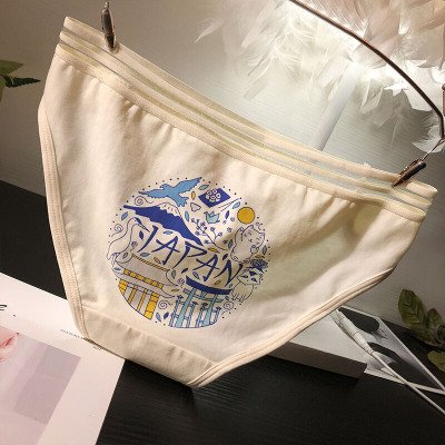 波迷娜(BOMINA)雷丝内裤女全透明图案内裤女纯棉镂空腰边舒适甜美少女底裤棉质面料三角裤股 均码