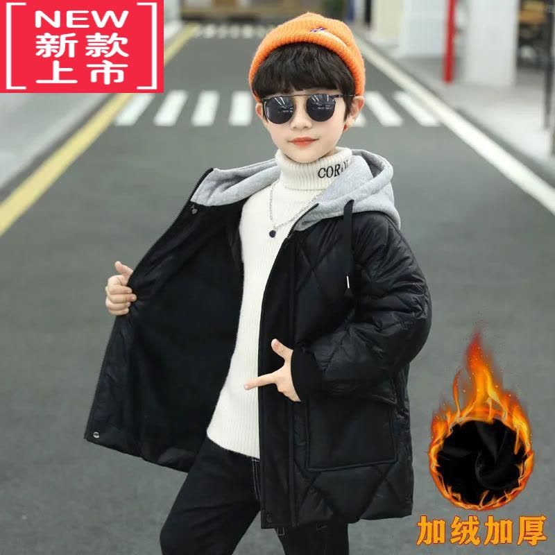 可莉允男童冬装棉衣中长款2022新款儿童加绒加厚棉袄洋气小男孩羽绒棉服图片