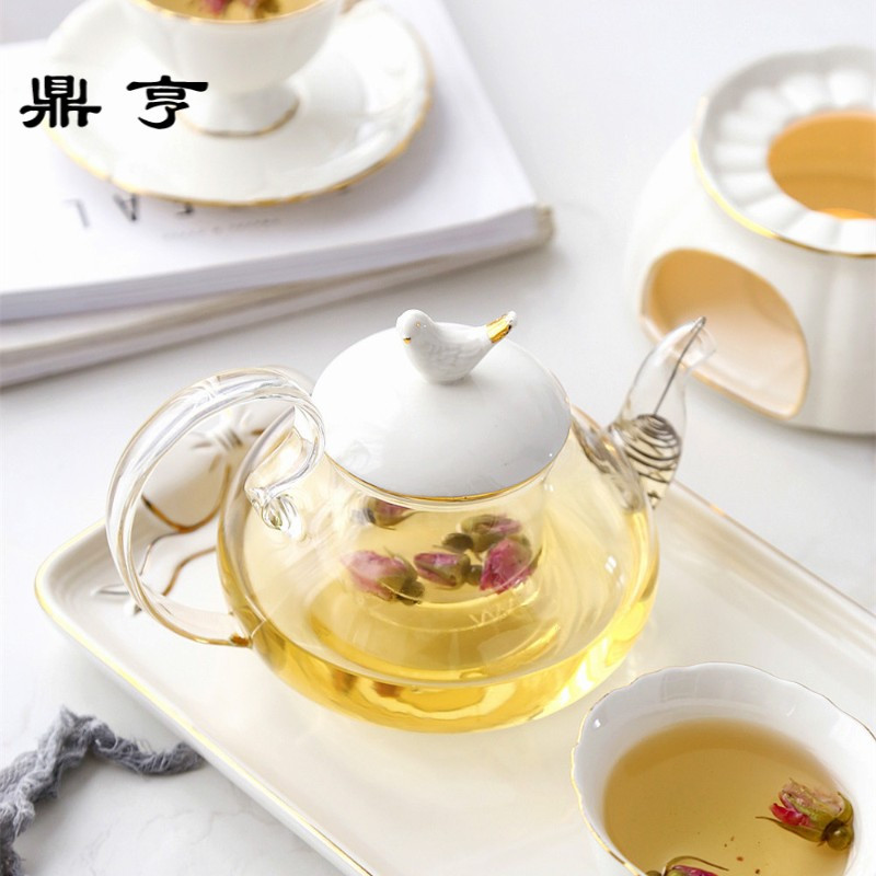 鼎亨北欧花茶壶套装卡通小鸟欧式陶瓷玻璃蜡烛加热底座英式下午茶