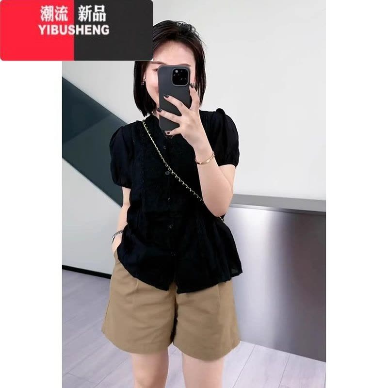 YIBUSHENG韩版高级感休闲运动阔腿短裤子女季2024新款高腰显瘦a字五分裤图片