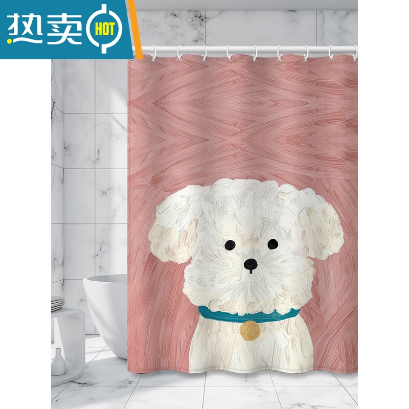 XIANCAI防水加厚厕所隔断猫狗浴帘卡通可爱卫生间洗手台干湿分离免打孔帘高清大图