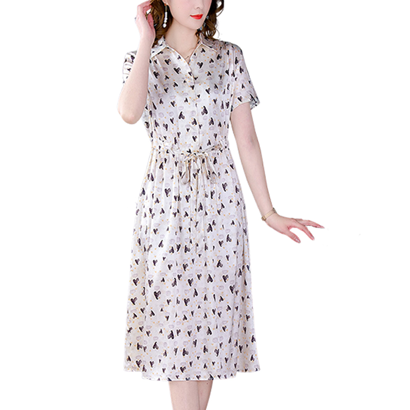 杭州真丝连衣裙女2024年夏季新款中年妈妈大码收腰显瘦桑蚕丝裙专柜大牌100真丝大码可定制批发发票高清大图