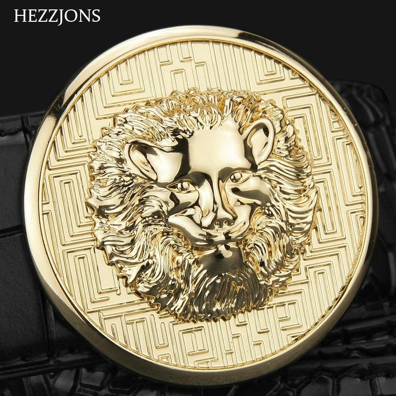 男士皮带进口头层牛皮鳄鱼纹真皮腰带新款狮子头皮带青年时尚百搭腰带