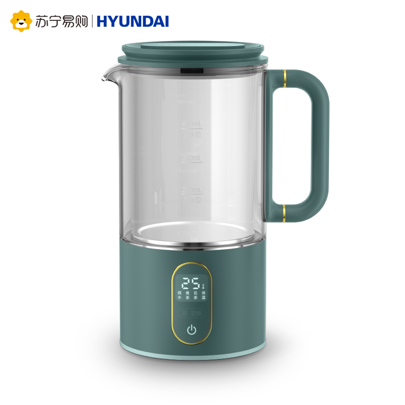 韩国现代(HYUNDAI)养生壶0.4L办公室小型迷你煮茶器家用多功能一人用mini花茶壶 QC-ZC0413马卡绿