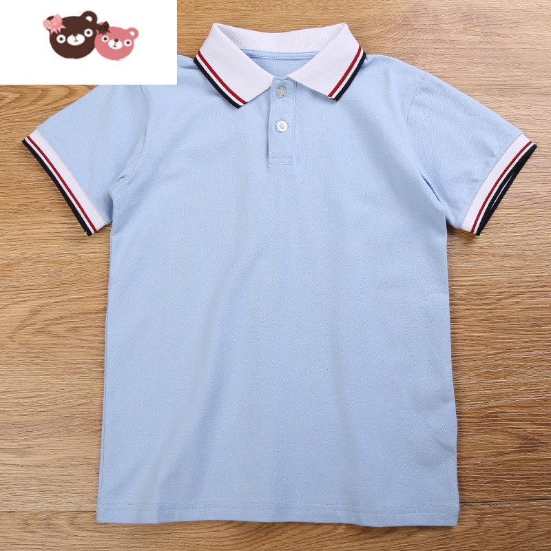 绿彩虹光儿童校服小学生班服男童女童短袖t恤polo衫夏装蓝色学院园服
