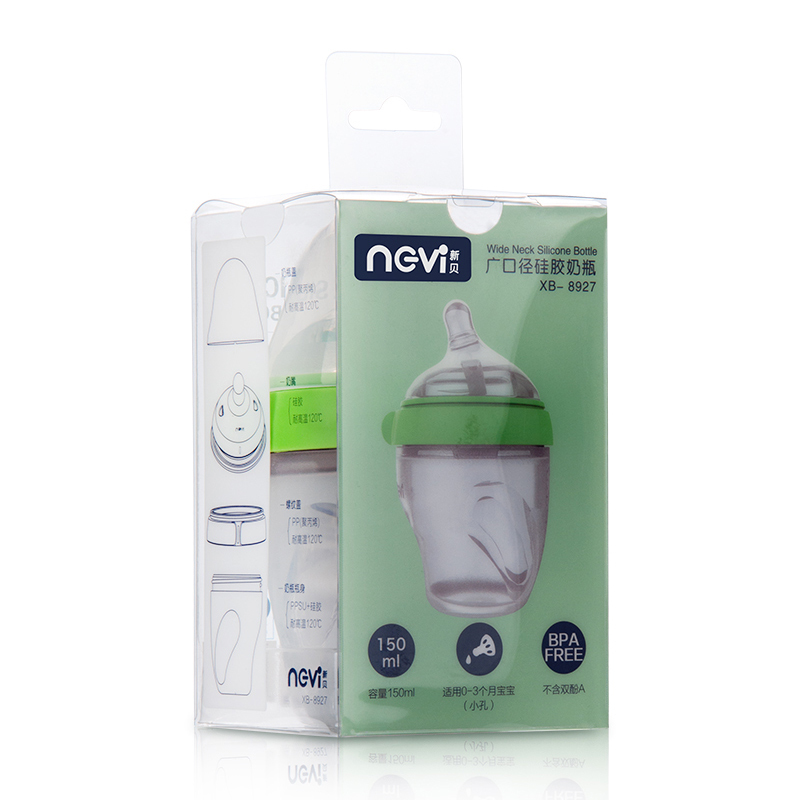 新贝广口径硅胶奶瓶 一体硅胶瓶身 150ml XB-8927