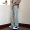 YANXU阔腿牛仔裤男夏季潮牌宽松直筒休闲长裤做旧水洗复古拖地修身裤子