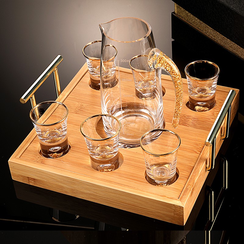 白酒杯架家用摆件创意分酒器竹木制托架子专用酒具收纳展示架高清大图