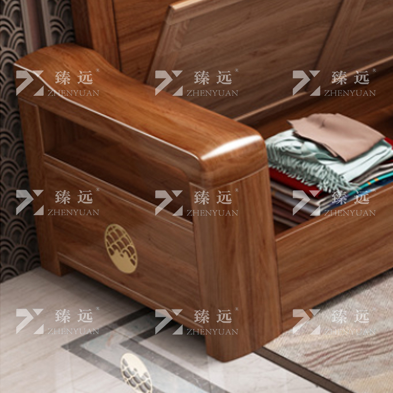 臻远 ZY4022934 中式胡桃木实木沙发组合简约转角沙发1+1+3人位+长茶几+方几*2