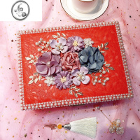 JiMi精致首饰盒 轻奢ins风花朵珠宝盒子高级手饰品收纳盒生日礼物 红色炫彩双层