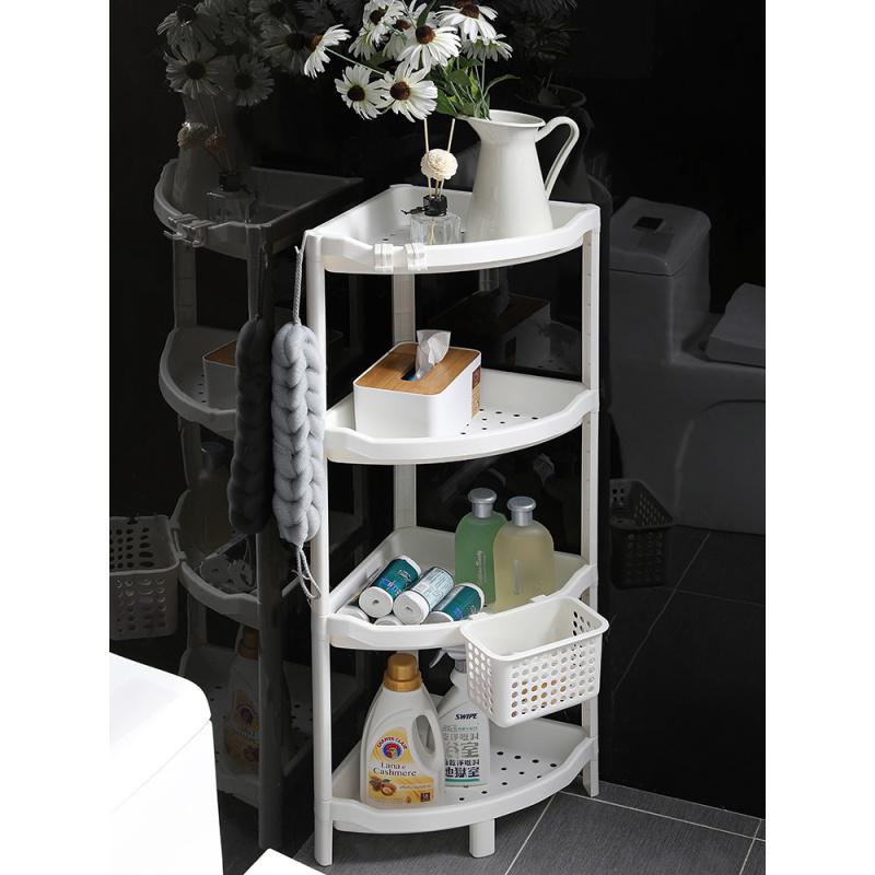 家柏饰(CORATED)卫生间置物架塑料落地式浴室收纳架洗澡间厕所脸盆架三角储物架子 象牙白/2层高清大图