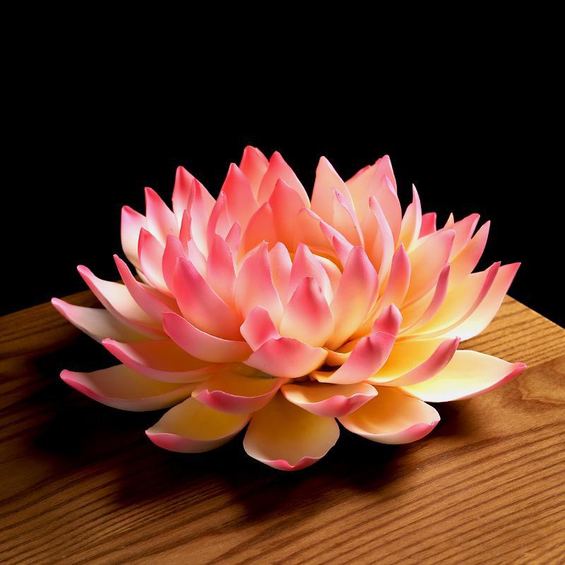 陶瓷莲花摆件手工艺品创意花朵新中式客厅桌面禅意装饰品 三维工匠 D04-80E帝王莲(粉色大号)高清大图