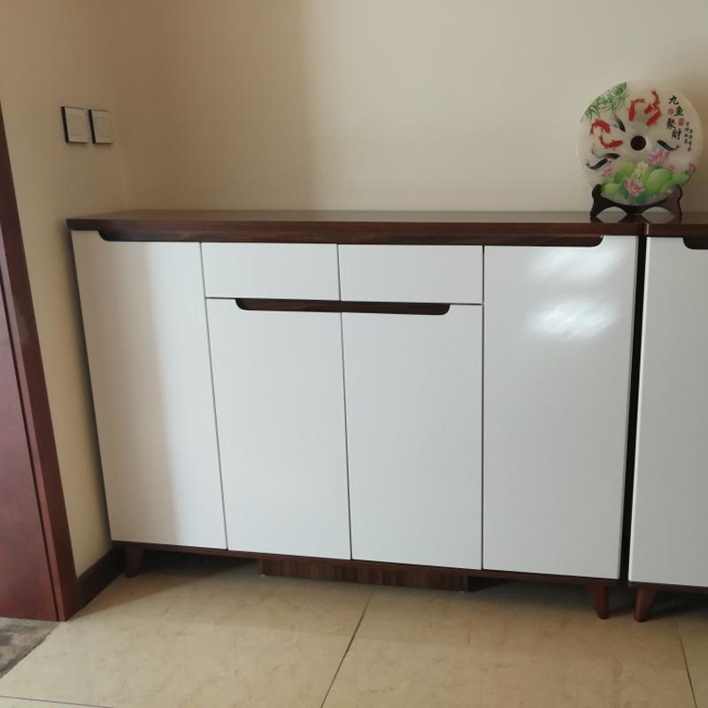 北欧风格鞋柜家用口简约现代大容量厅柜玄关柜实木储物柜收纳_9_774 胡桃木色四门140*32.5*100送装组装