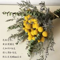 干花松果 棉花尤加利叶干花北欧风ins小清新家居装饰摆件花束松果|黄金果+尤加利叶+情人草花束 干花包