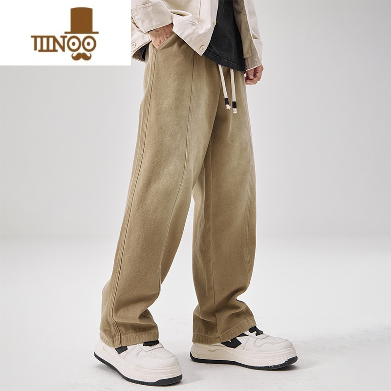 YANXU秋季潮牌水洗阔腿牛仔裤男款ins潮流复古直筒长裤宽松休闲裤子休高清大图