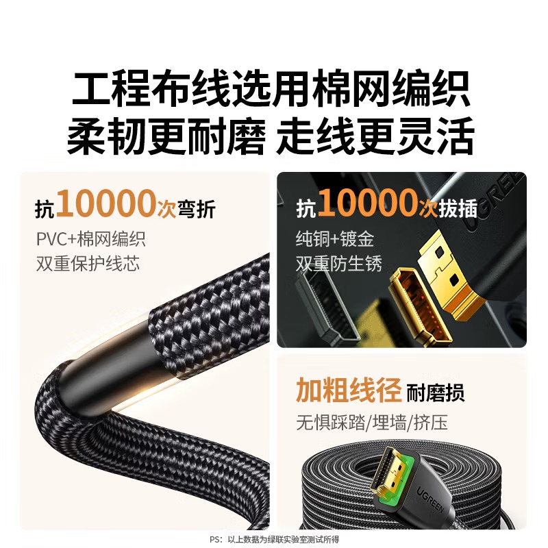 绿联HDMI线2.0版 4k数字高清线 3D视频线 笔记本电脑机顶盒连接电视投影仪显示器数据连接线1.5米40409高清大图