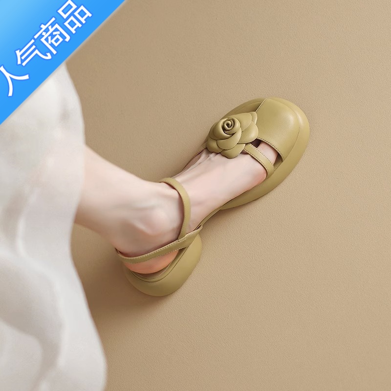 SUNTEK林小森设计感厚底凉鞋女2023新款仙女时尚花朵舒适软底包头鞋高清大图