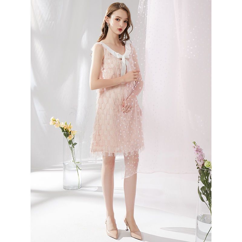 拉夏贝尔休闲无袖连衣裙子女夏季新款流行法国小众很仙的桔梗