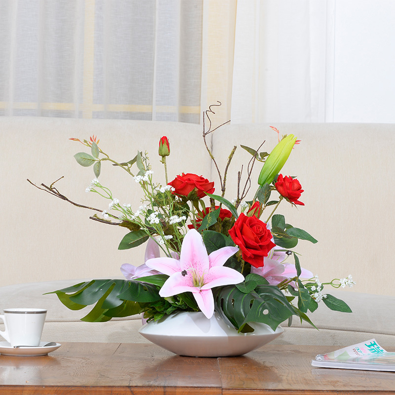 樱桃猫 Cherrycat 百合花仿真塑料假花艺盆景小摆件室内装饰品餐桌插花桌花盆栽摆设扁碗盆玫瑰百合 花艺 价格图片品牌报价 苏宁易购樱桃猫生活日用旗舰店
