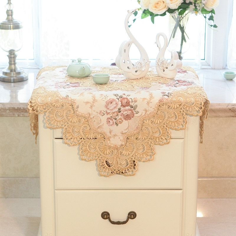 欧式田园布艺床头柜绣花防尘盖布罩圆形五斗柜盖防尘罩