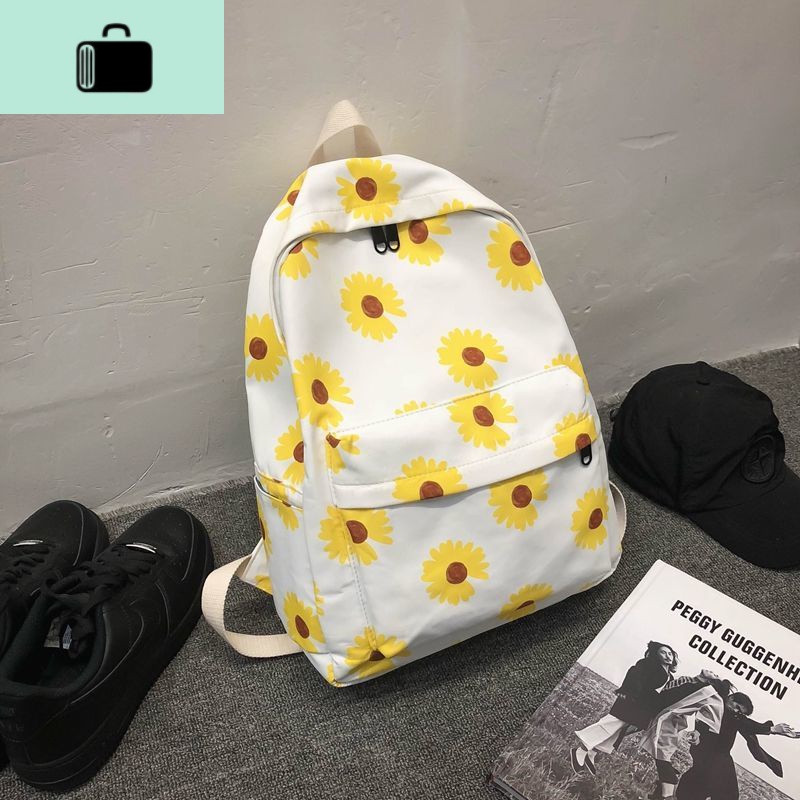 古着感泫雅风网红双肩包ins韩版少女高中生原宿帆布花朵印花书包NEWLAKE 小雏菊黄色