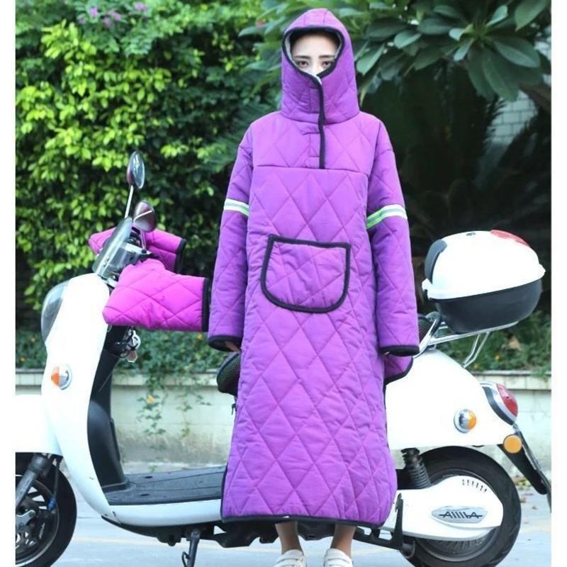 骑车电动车防风衣女冬季加厚防寒保暖防水连帽电瓶摩托车挡风衣男xl