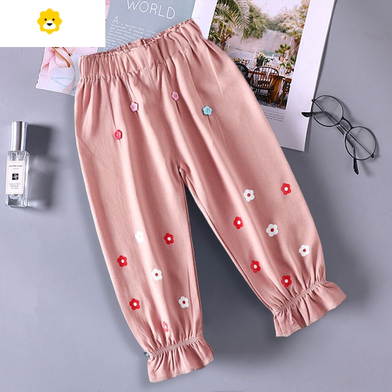 喻娄女童防蚊裤20新款夏季薄款裤子洋气宝宝束脚裤儿童夏装灯笼长裤