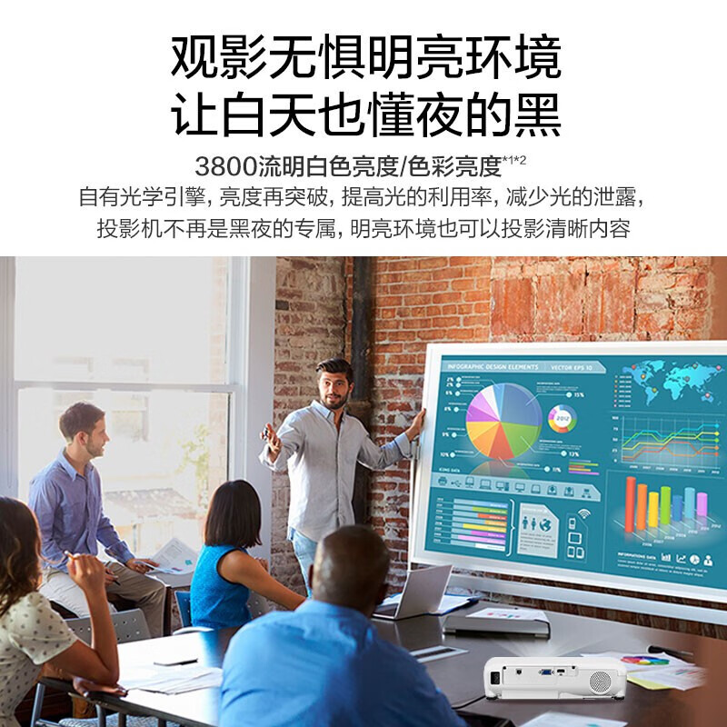 爱普生CB-X51商务办公投影机 教学会议投影 家用投影仪(1024×768分辨率 3800流明 )X41替代品 标配高清大图