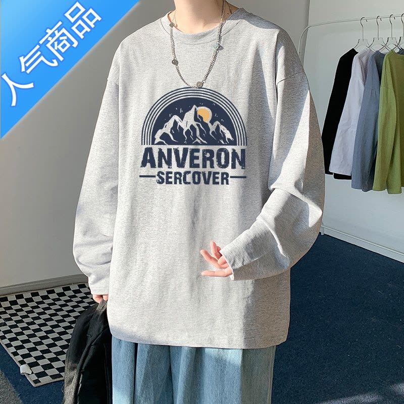 喻娄春秋季长袖T恤男潮牌oversize帅气打底衫学生宽松上衣服图片