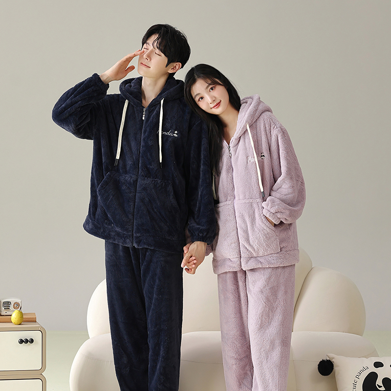 花花公子情侣款睡衣男女秋冬季加绒保暖可外穿休闲长袖长裤家居男高清大图