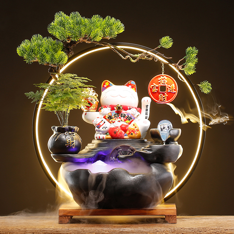 开业送礼物招财猫摆件自动招手前台入户客厅办公室循环流水装饰户高清大图