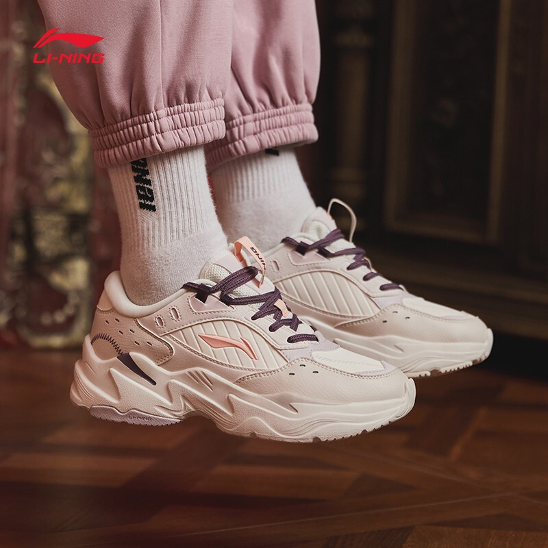 李宁老爹鞋女鞋夏季革面复古运动鞋云科技减震回弹休闲鞋agcr334