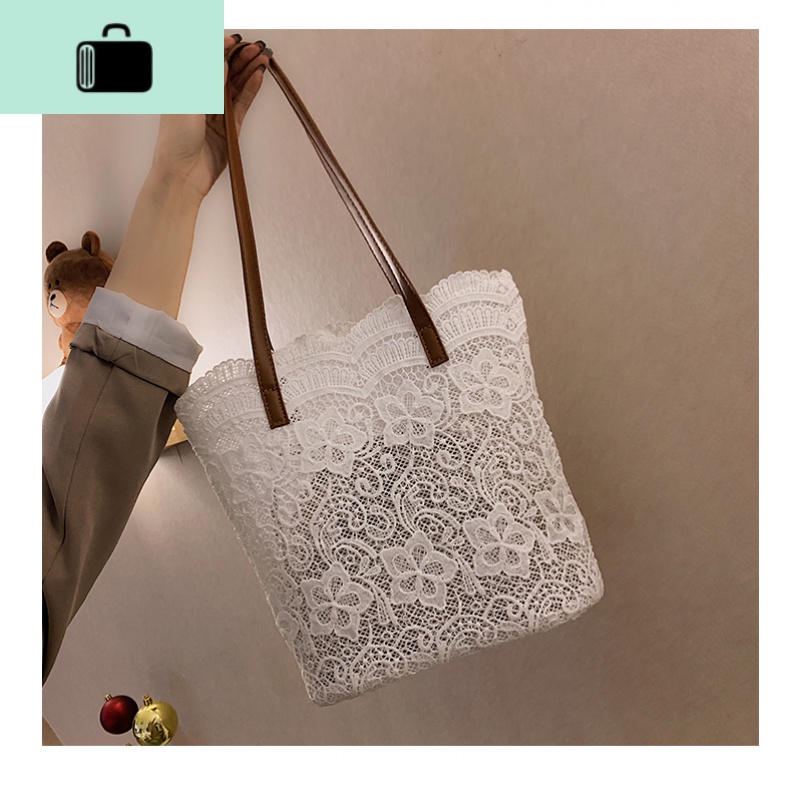 高级感洋气少女蕾丝手提大包包女2020新款潮时尚大容量气质单肩包NEWLAKE 白色