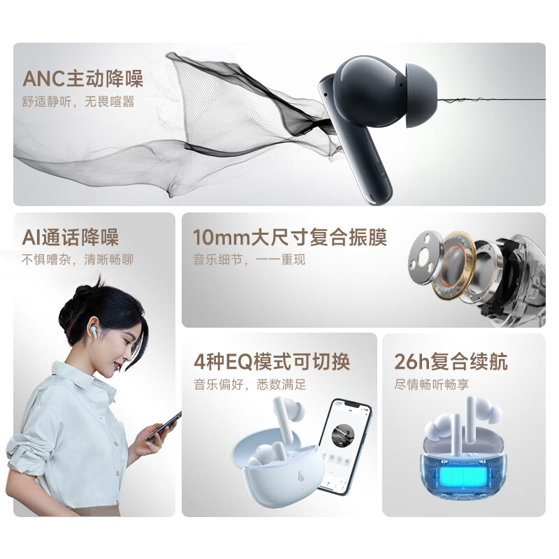 漫步者(EDIFIER)声迈X5 Pro 真无线主动降噪蓝牙耳机 无线耳机 入耳式耳机 适用苹果华为小米OPPO高清大图