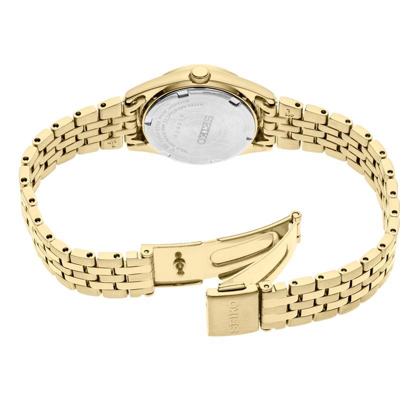 SEIKO/精工 女士手表 Essentials系列小金表 白盘钢带钢带防水女表SUR440