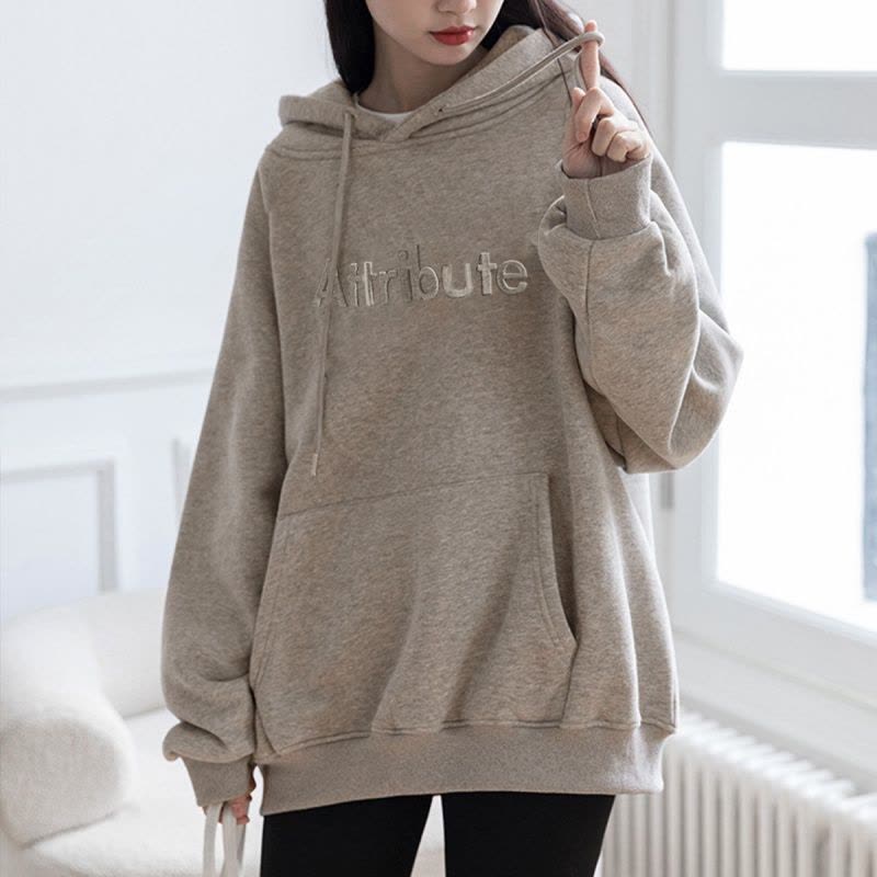 唐狮连帽卫衣女冬季新款加绒字母压印设计感加厚百搭上衣外套图片