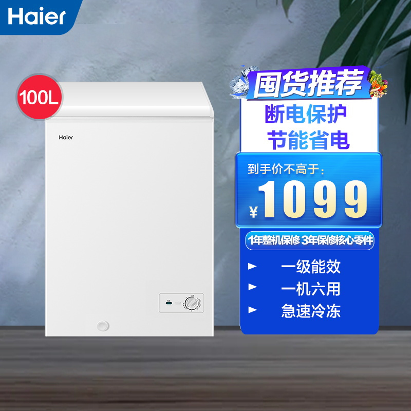 海尔(Haier)100升 卧式冷柜 一机多用 节能省电 家用小冰柜 BC/BD-100GH