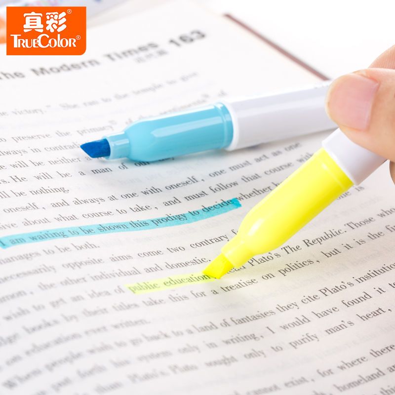 真彩学生文具6色荧光笔黄橙紫蓝粉绿色记号笔时尚韩风笔记手账笔 橙黄蓝紫粉各1支共5支