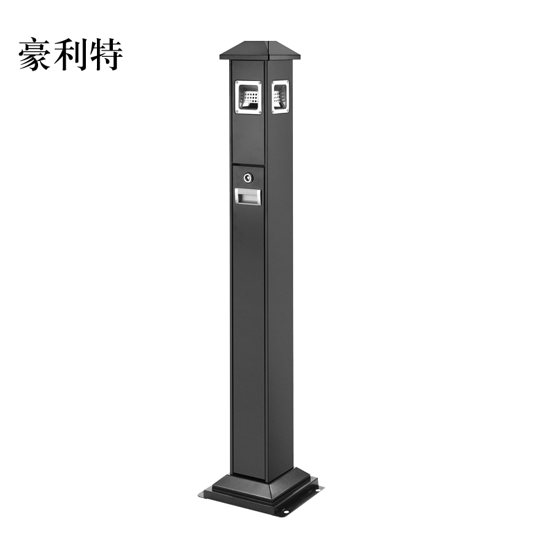 豪利特不锈钢垃圾桶烟蒂柱灭烟桶带烟灰缸室外电梯口立式黑色屋顶黑色四边固定