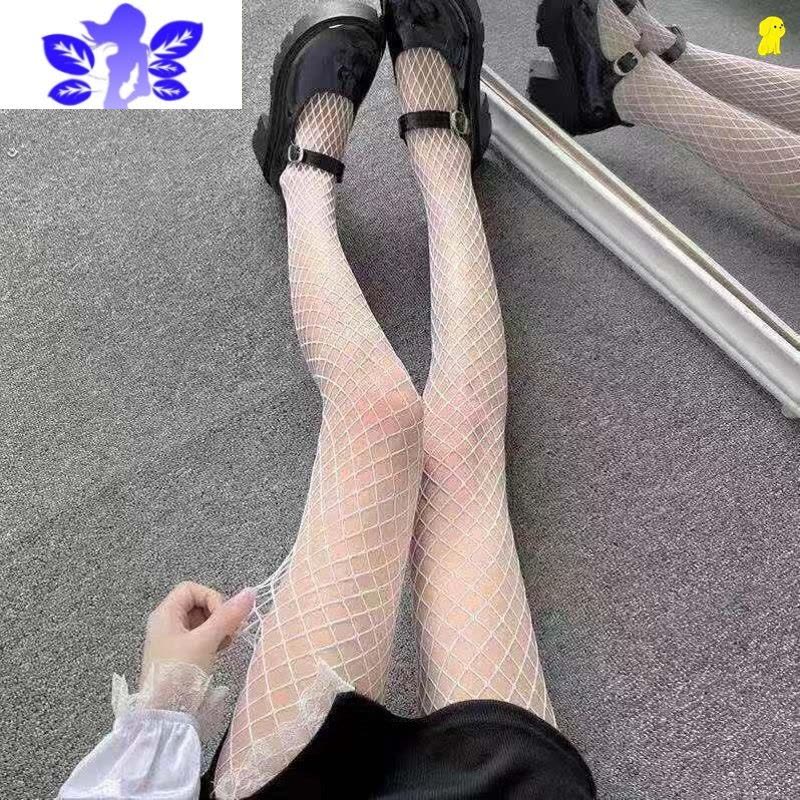 Ideamini见男友小tips黑丝配破洞牛仔裤jk白色渔网袜到腰辣妹穿搭大码丝袜图片