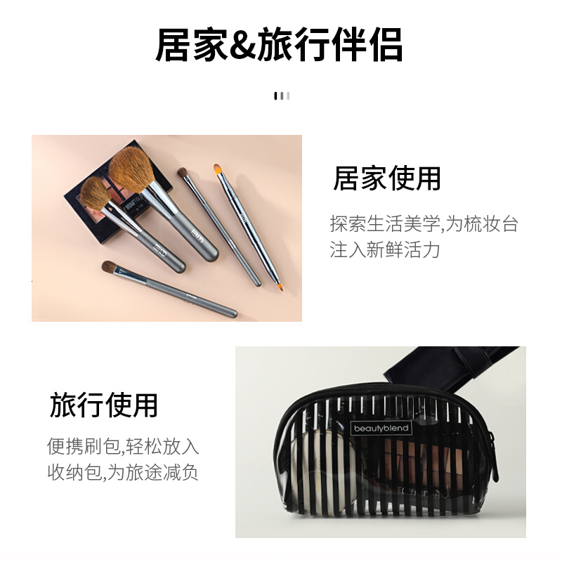 贝览得BLD化妆刷套装眼影刷散粉刷唇刷腮红刷高光刷动物羊毛化妆工具5支装便携