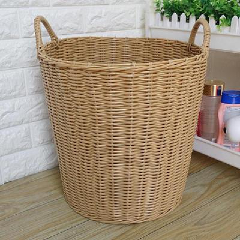 脏衣服收纳筐家用藤编篮子塑料编织篓洗衣桶玩具篮装放衣服的 经典米黄色纯色XXXL篮身高45【卖家推荐】
