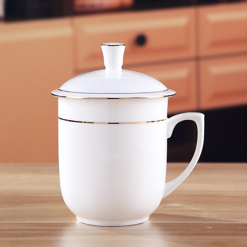 办公茶杯 陶瓷带盖水杯 瓷杯子 办公会议杯开会酒店宾馆茶杯定制 水滴