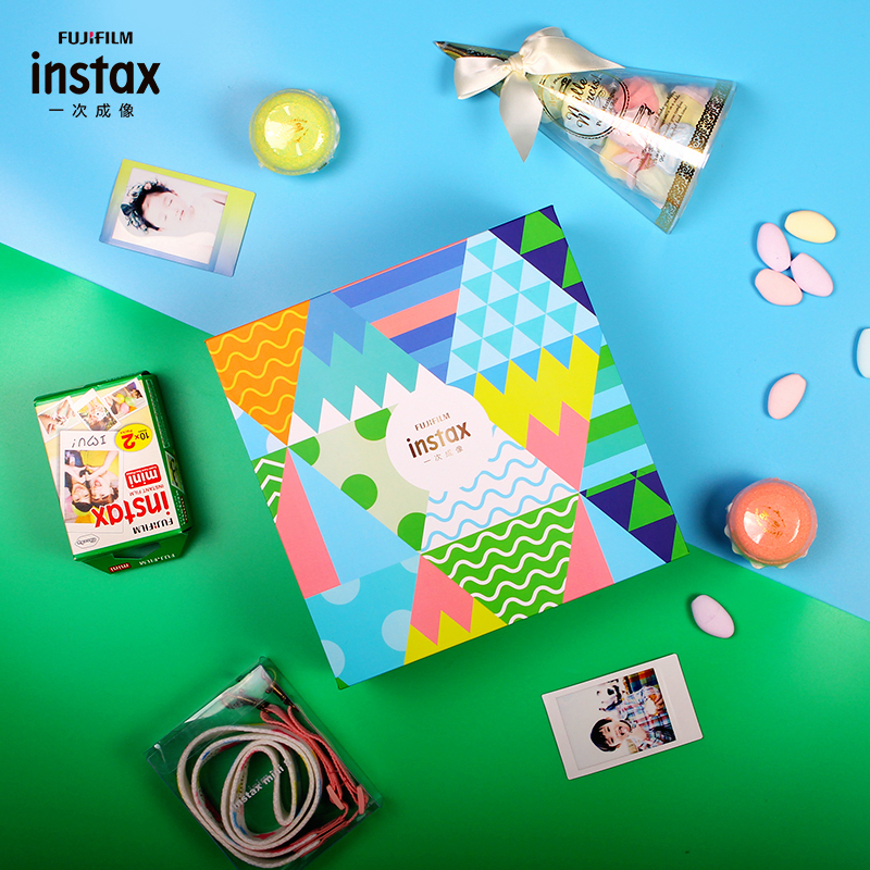 富士(FUJIFILM)INSTAX 立拍立得 一次成像胶片相机 mini9蜜桃粉果冻相机 套餐四(含礼盒+相纸)