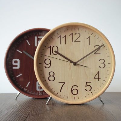 实木台式钟表座钟客厅简约桌面大号静音创意卧室台钟原木色