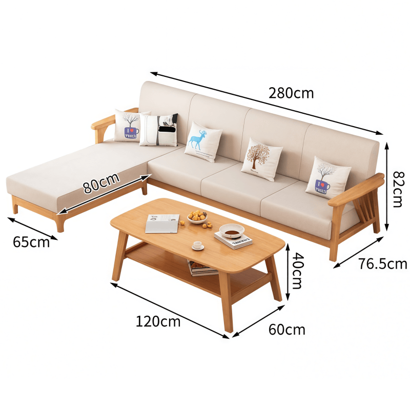 鑫木樽实木沙发四人位+脚踏+茶几套高清大图