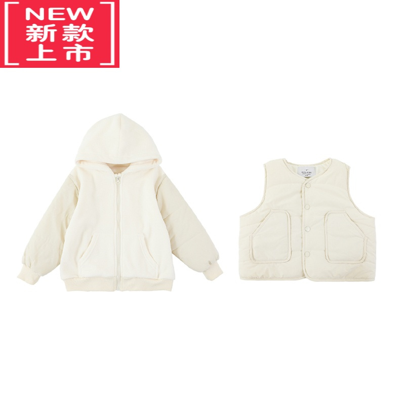 可莉允儿童拼接连帽防风毛绒加厚棉服外套冬季男童夹棉马甲冬装潮