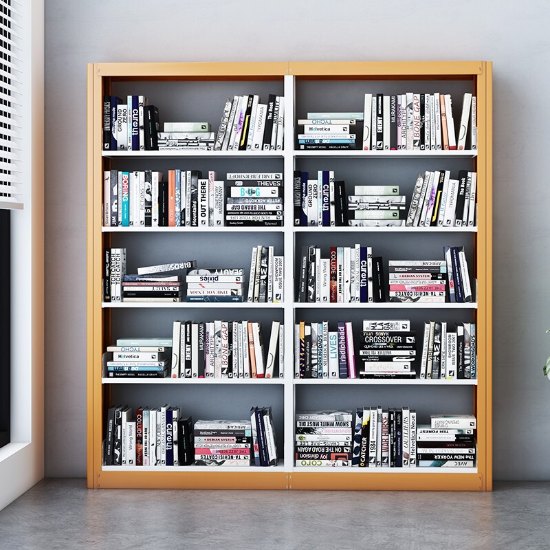 域赢钢制转印书架学校图书馆书店书籍室阅览室单面书架资料架一列二组五层 黄色高清大图