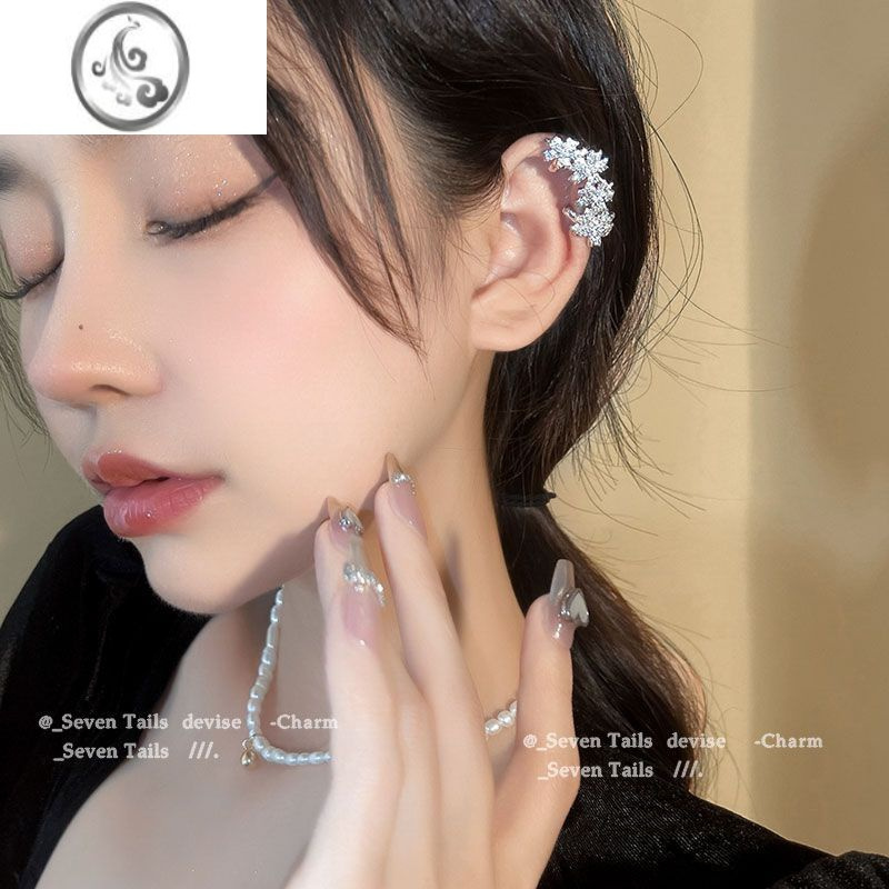 JiMi满钻花朵耳夹女无耳洞新娘耳骨夹高级感精灵秋冬耳环耳饰头饰耳挂