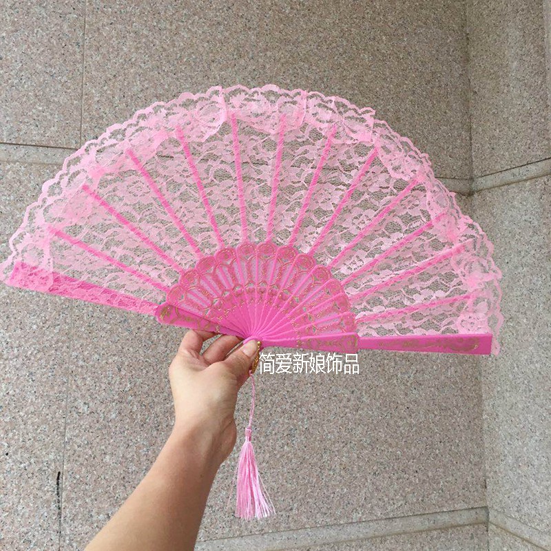 lolita欧式复古黑色蕾丝扇子舞蹈旗袍走秀舞台表演扇蕾丝扇子 三维工匠 粉红色高清大图